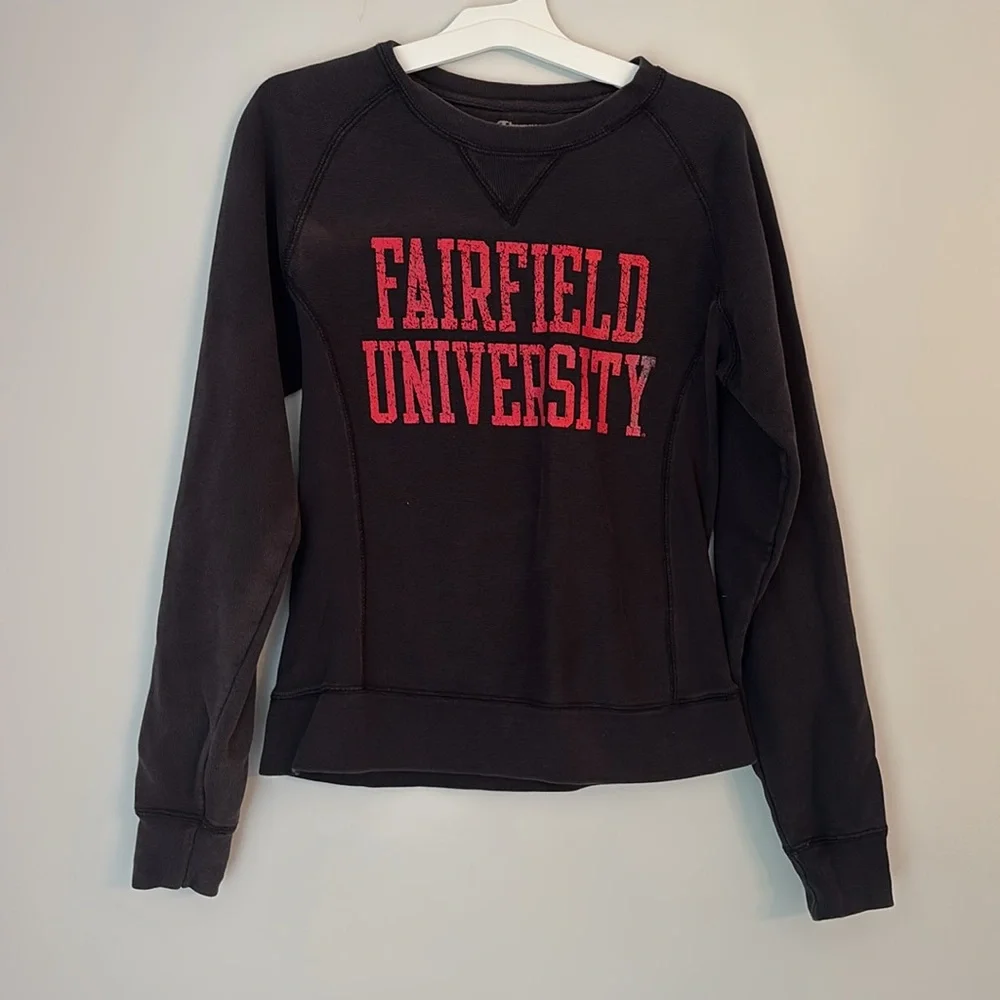 Champion Fairfield University Washed Black Slim Fit Crewneck Pullover Size Small